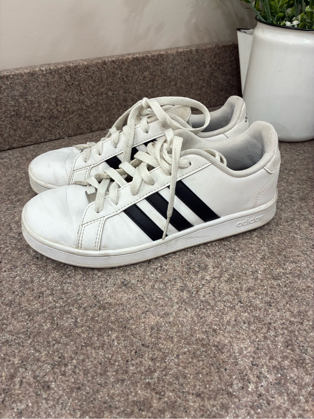adidas Kids White Sneakers with Black Stripes Unisex